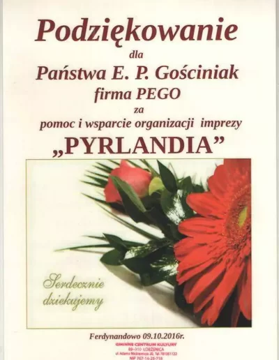 podziękowania pyrlandia